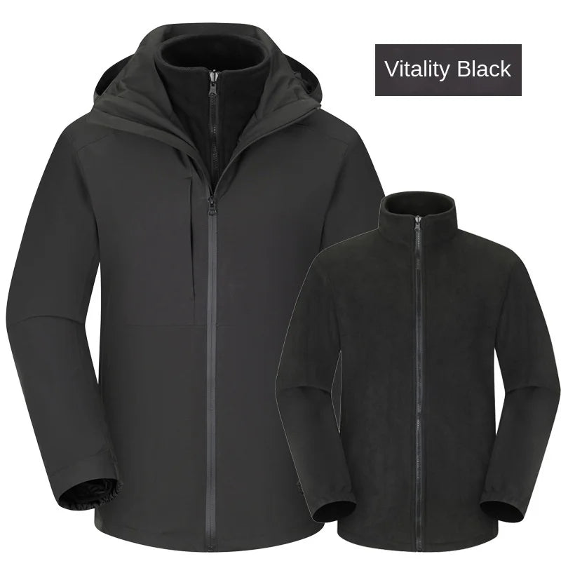 Three-in-One Unisex Winter Soft Shell Woven Zipper Waterproof Windproof Outdoor Warm Jacket