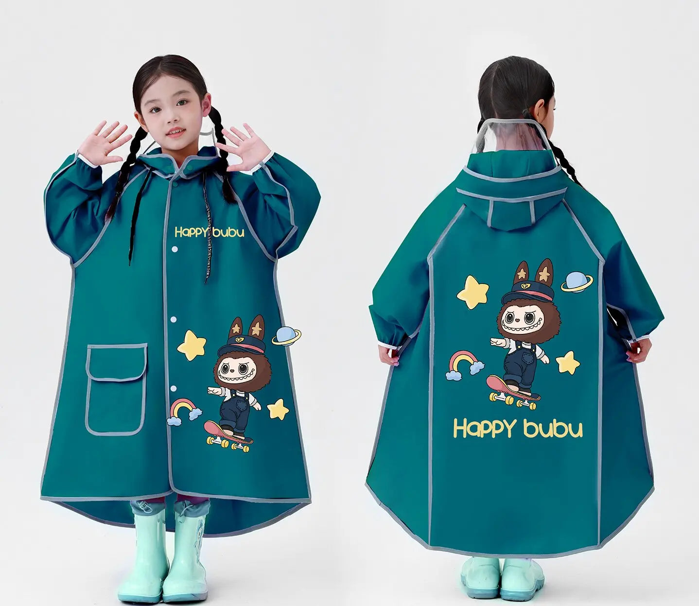 Modern Cartoon Raincoat for Girls Waterproof EVA Material for Kindergarten Elementary School Bag for Travel Outdoor Tours