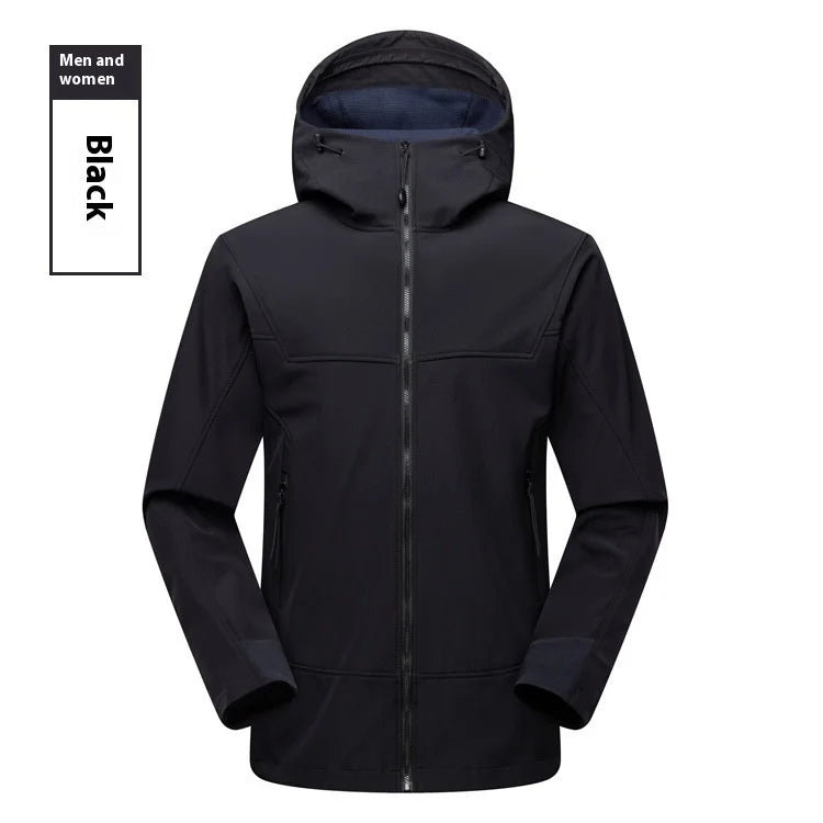 Autumn Winter Men's Waterproof Breathable Soft Shell Jacket Fleece-Lined Tough Guys for Mountaineering Cozy Coat for Outdoor