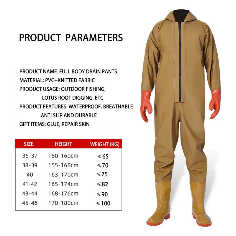 High Quality Full Body PVC Rubber Waterproof  Waders Adult Breathable Waist Wader Plus Size Fishing Waders Pants