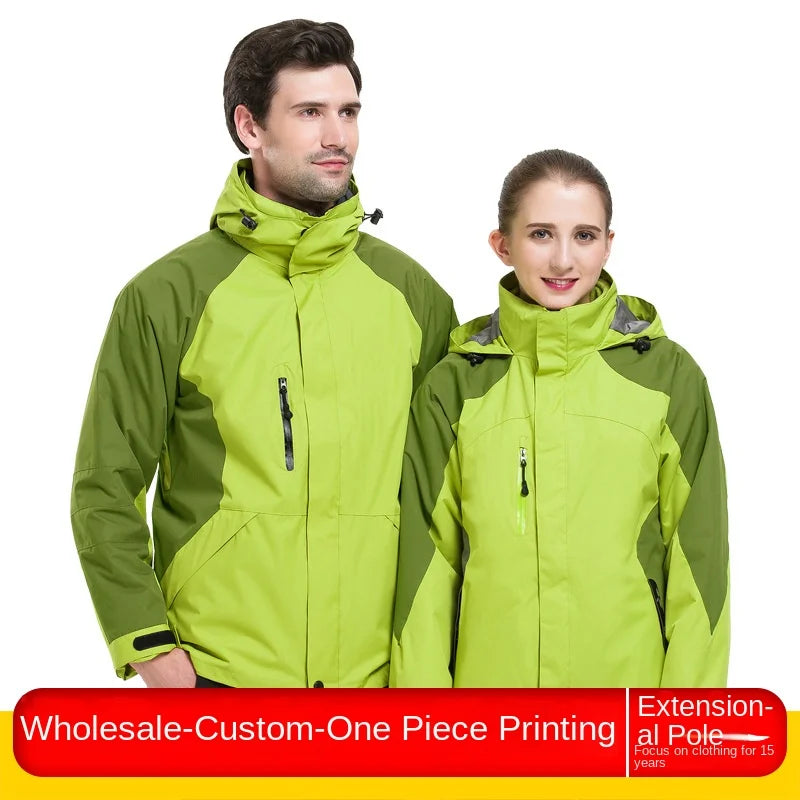 Unisex Three-in-One Ski Suit Two-Piece Set Winter Solid Zipper Warm Waterproof for Breathable Outdoor Work Clothes Stand