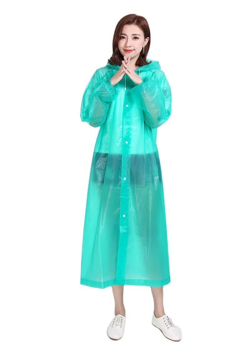 Factory Price EVA Women Poncho Hooded Ladies Waterproof Long Translucent Raincoat Adults Rain Coat
