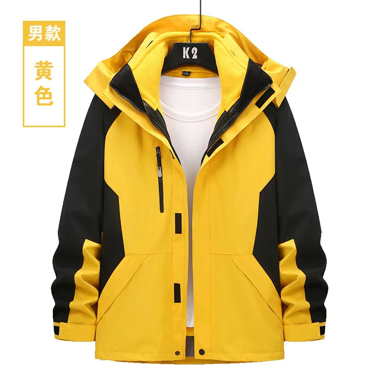 Unisex Three-in-One Ski Suit Two-Piece Set Winter Solid Zipper Warm Waterproof for Breathable Outdoor Work Clothes Stand