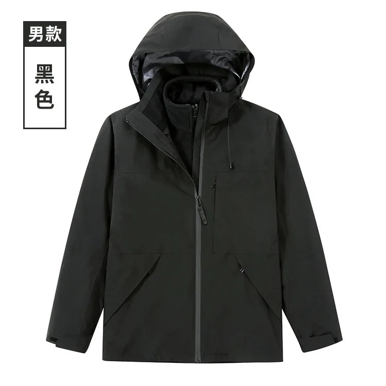 Women's Men's Three-in-One Winter Work Clothes Warm Waterproof Breathable Outdoor Two-Piece with Zipper Closure Logo Embroidery
