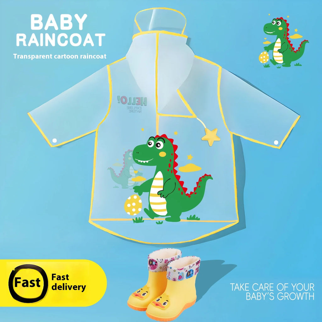 Cartoon Baby Dinosaur for Poncho Raincoat for Boys Girls EVA Waterproof Hat with Brim Rain Gauge for Primary School Kindergarten