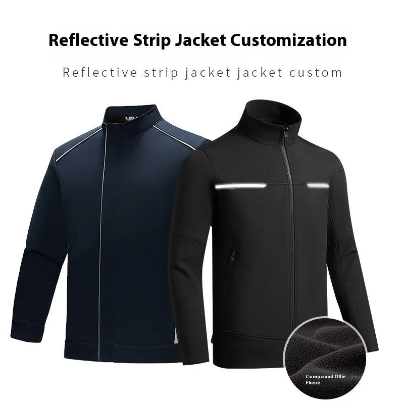 Autumn Winter High-Grade Work Wear Black Jacket Custom Logo Stand Vertical Collar Waterproof Reflective Water Repellent Jacket