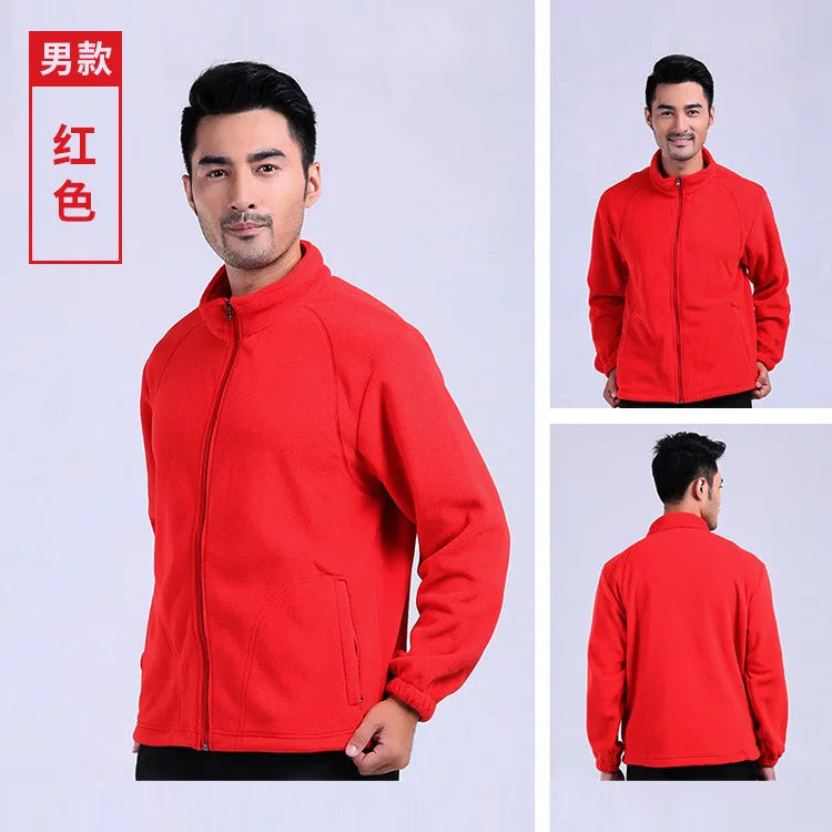 New Outdoor Hooded Fleece Jacket Unisex Zipper Closure Waterproof Thick Lining Winter Double-Sided Padded Stand Rabbit Fur Trim