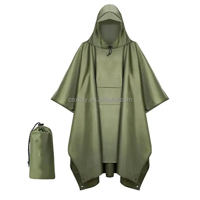Stylish Polyester Rain for Poncho Waterproof Raincoat with Hood Zipper Free Size for Back to School Camping Travel