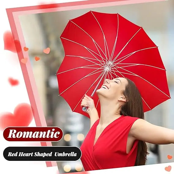 Forever Love Large Cute Red Heart Manual Control Straight Umbrella Valentine's Day Wedding Custom Fabric Printed Logo Parasol