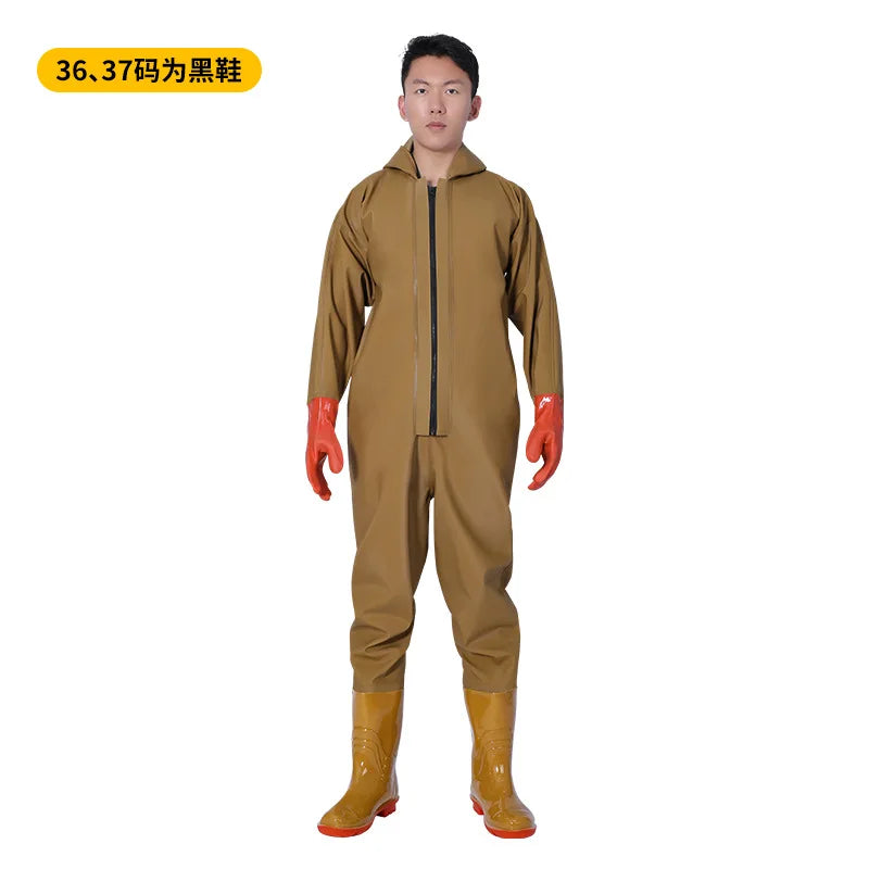 Wholesale Thickened PVC Full-Body Waterproof Chest Wader Fishing Rain Water Pants with Zipper Closure Unisex