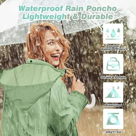 Customized Rain Jacket Women's Windproof Hooded Rain Jacket Green Long, Waterproof,Outdoor Raincoat Poncho With Adjustable Waist