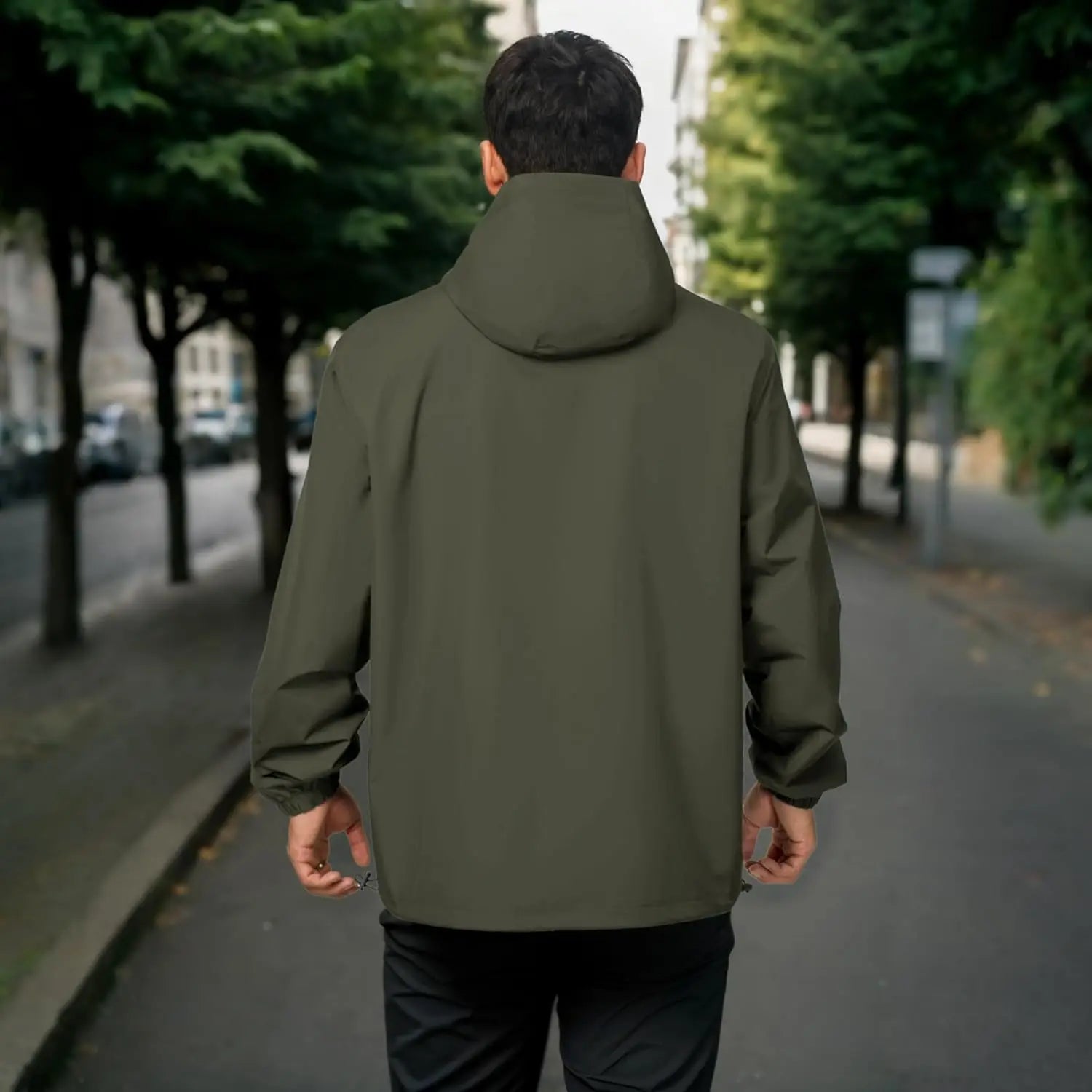 Men's Winter Waterproof Windbreaker Plain Dyed Lightweight Hooded Casual Bomber Jacket for Daily Hiking & Cycling