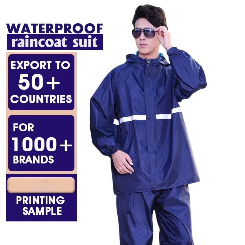 Customized Thick Oxford Cloth Raincoat Adult Split Raincoat Waterproof Hooded Motorcycle Raincoat for Men Outdoor Rainwear