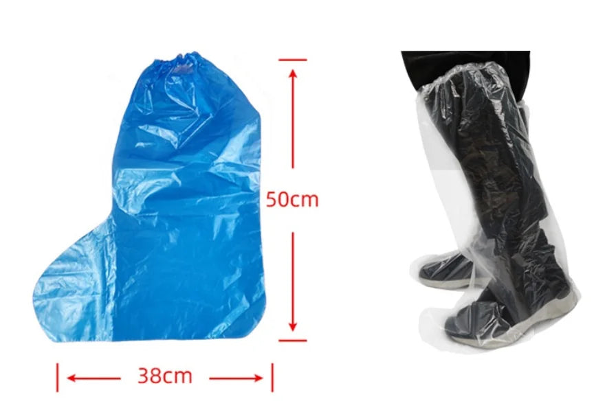 PE Disposable Durable Thickened Non Slip Long Boot Covers Waterproof Rain Boot Shoe Covers PVC Plastic Unisex 16g
