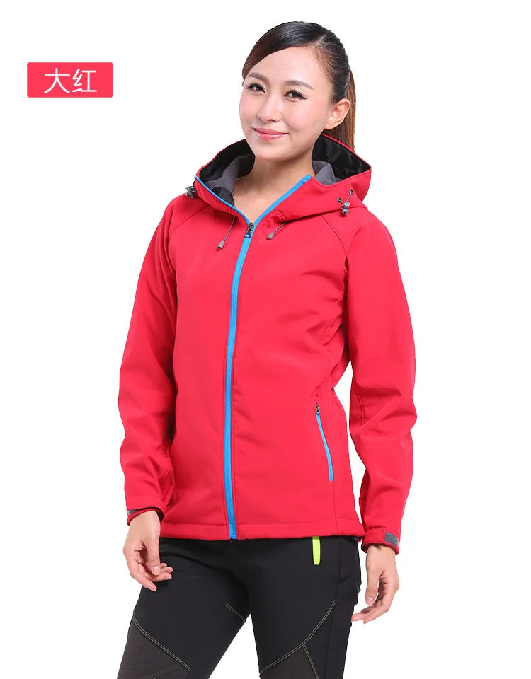 Outdoor Soft Shell Jacket for Men Women Stand Windproof Fleece-Lined Thickened for Spring Winter Mountaineering Plus Size