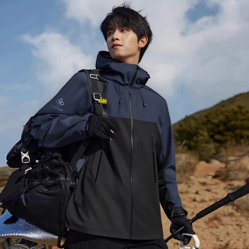 Men's Women's Outdoor Hard Shell Jacket Single Windproof Waterproof Long Sleeve for Camping Mountaineering