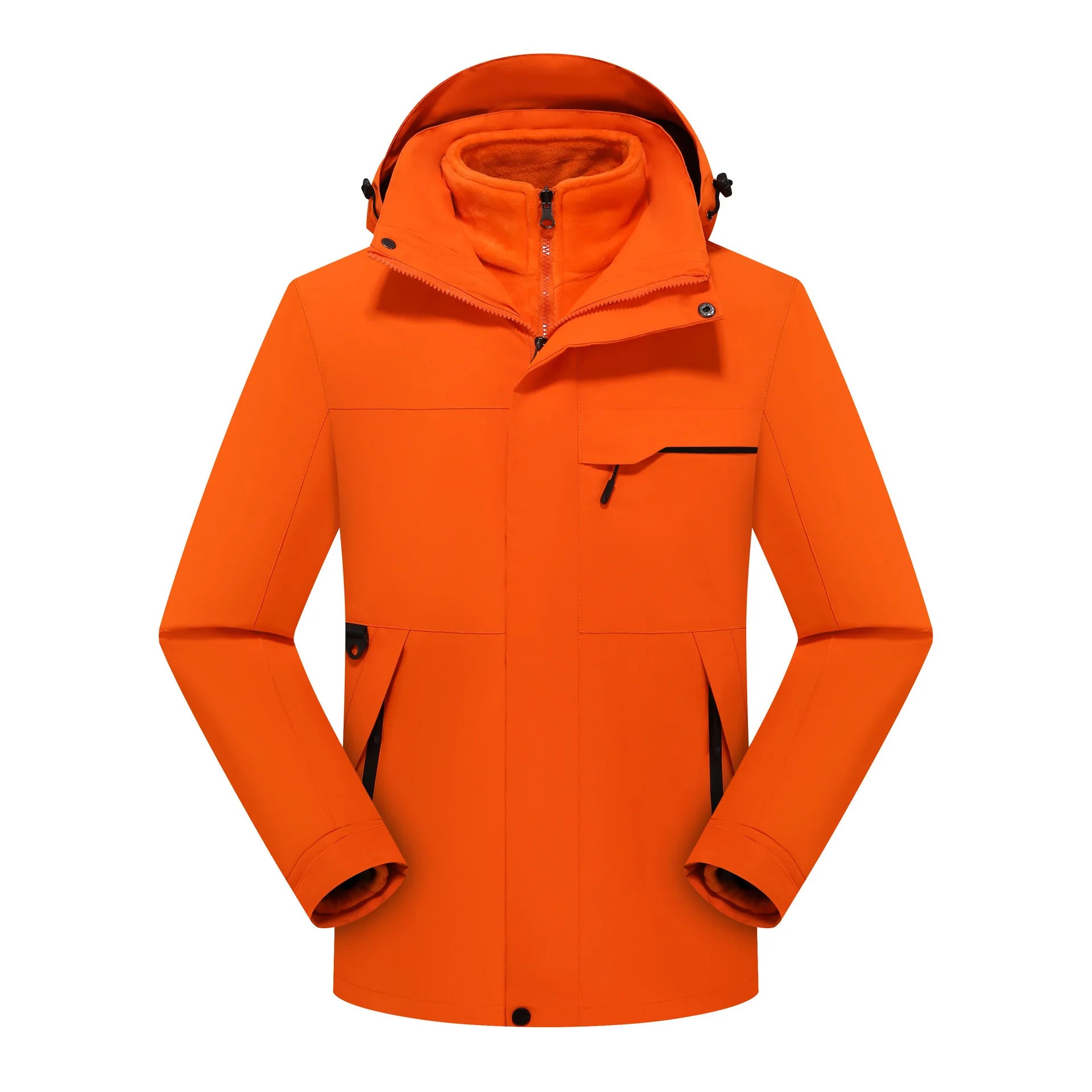 Unisex Winter Fleece Three-in-One Hooded Jacket Removable Zipper Closure Soft Nylon Shell Waterproof for Technology