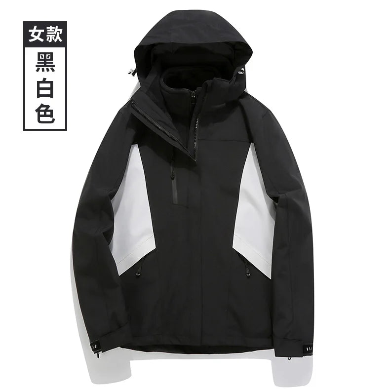 Explosions Hooded Color Matching Unisex Winter Long Sleeve Waterproof Windproof Woven Zipper Soft Shell Bomber Jacket
