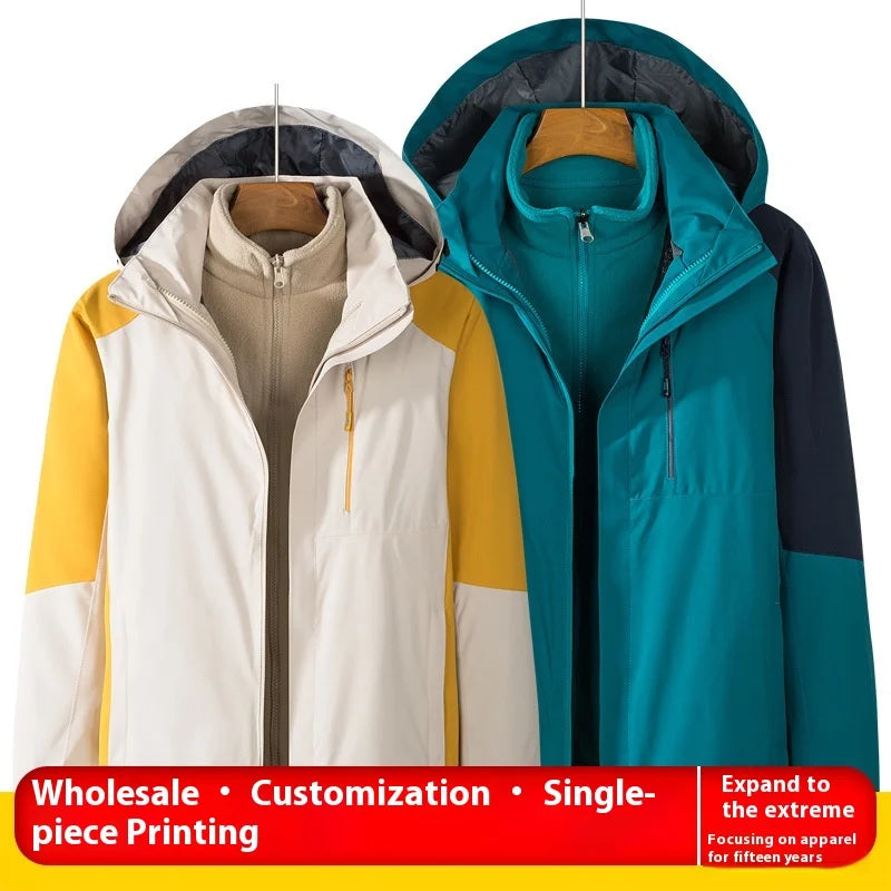 Men's Women's Outdoor Two-Piece Sports Jacket Set Three-In-One Fleece-Lined Thickened Winter Warm Jacket for Mountaineering