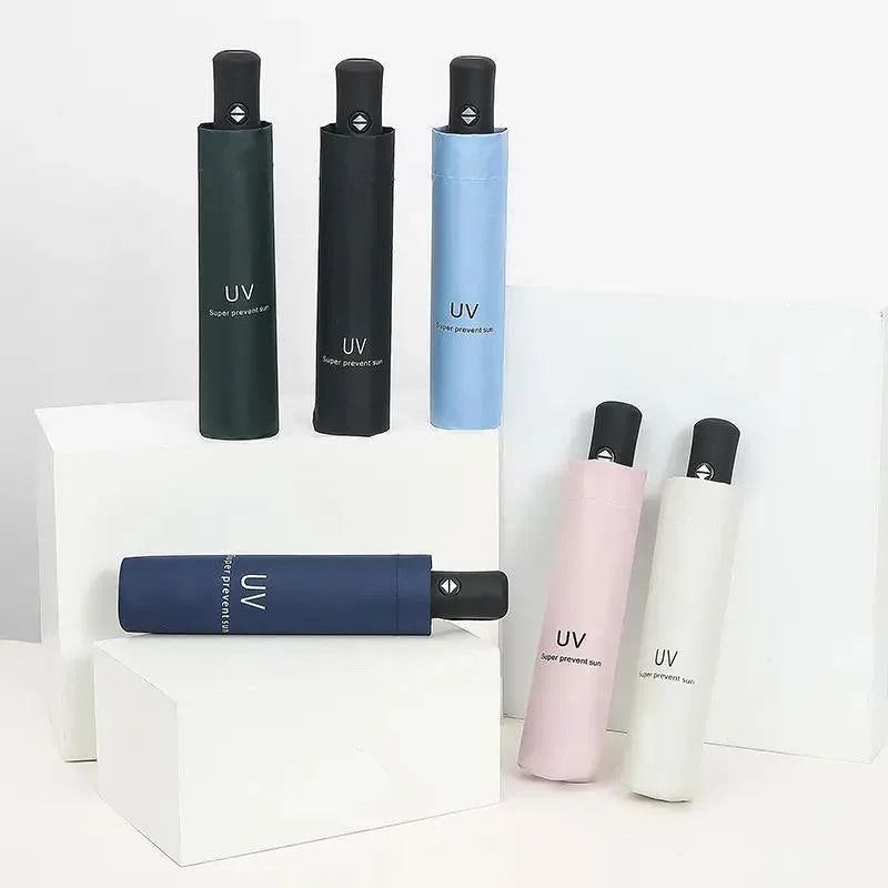 UPF50+ 3-Fold Anti UV Rain Umbrella Windproof Stylish Adults Travel Sunny Rainy Day Contemporary Design Plastic Fabric Box