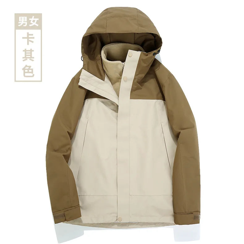 Outdoor Trendy Windproof Waterproof Hooded Long-sleeved Jacket for Men Women Spring Autumn Winter Casual Mountaineering Solid