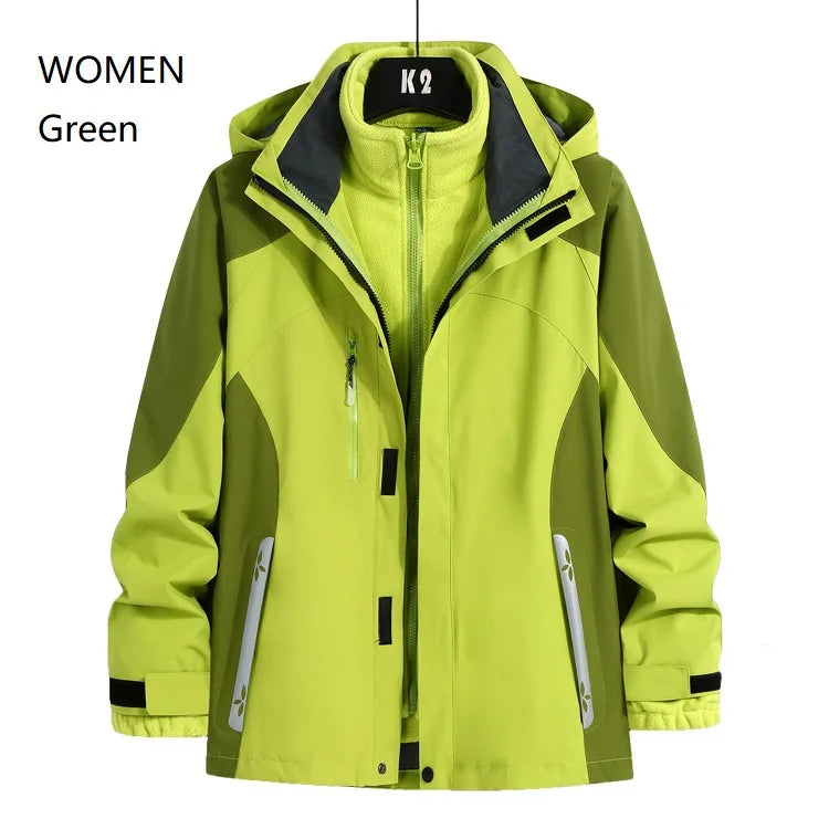 Women and Men Three-in-One Winter Ski Suit Waterproof Breathable Outdoor Work Clothes Two-Piece Set With Warm Jackets Raincoat
