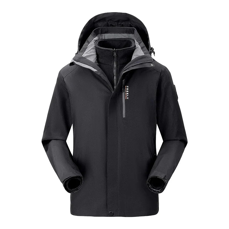 3XL Sizes Sporty Waterproof Winter Bomber Jacket Windproof Stand Collar Zipper Closure Appliques Solid Pattern Warm Outdoor Wear