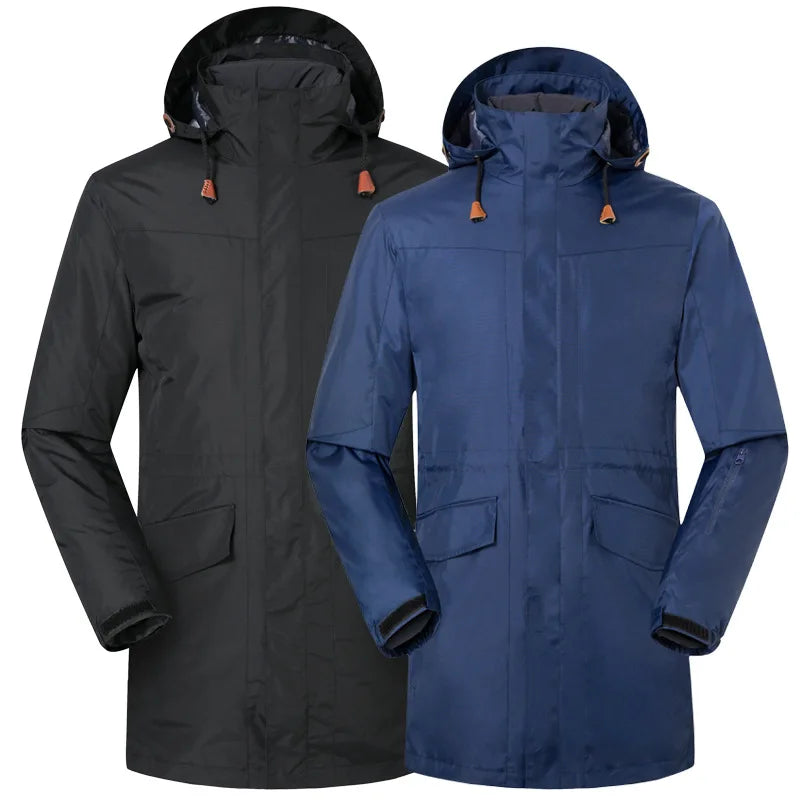 Men's Women's Long Three-in-One Detachable Winter Coat Stand Zipper Waterproof Breathable Logo Embroidery Outdoor Assault
