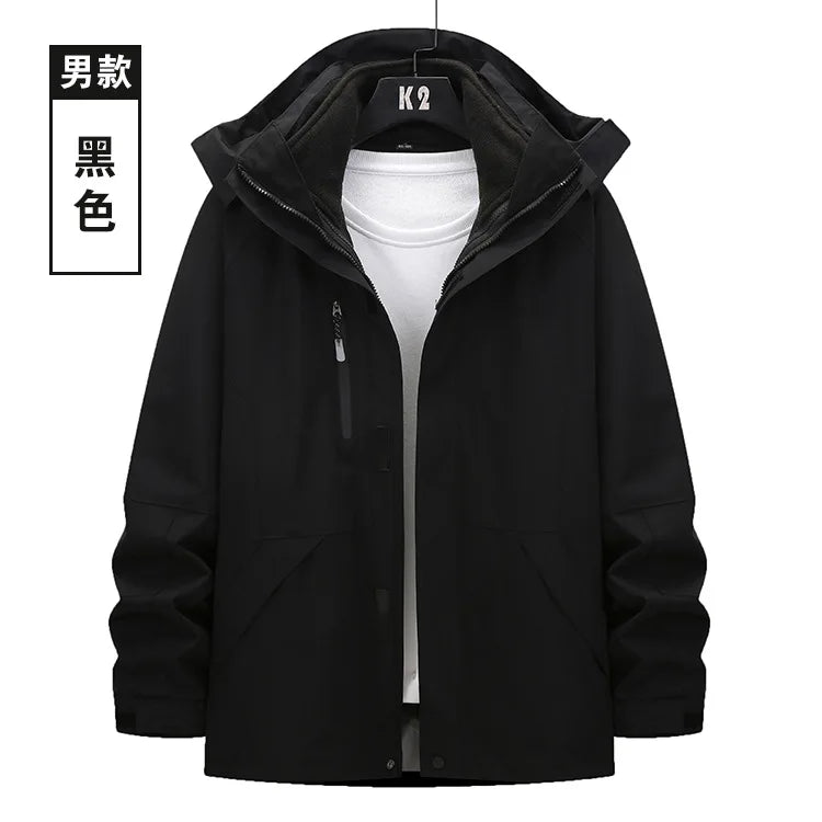 Unisex Three-in-One Ski Suit Two-Piece Set Winter Solid Zipper Warm Waterproof for Breathable Outdoor Work Clothes Stand