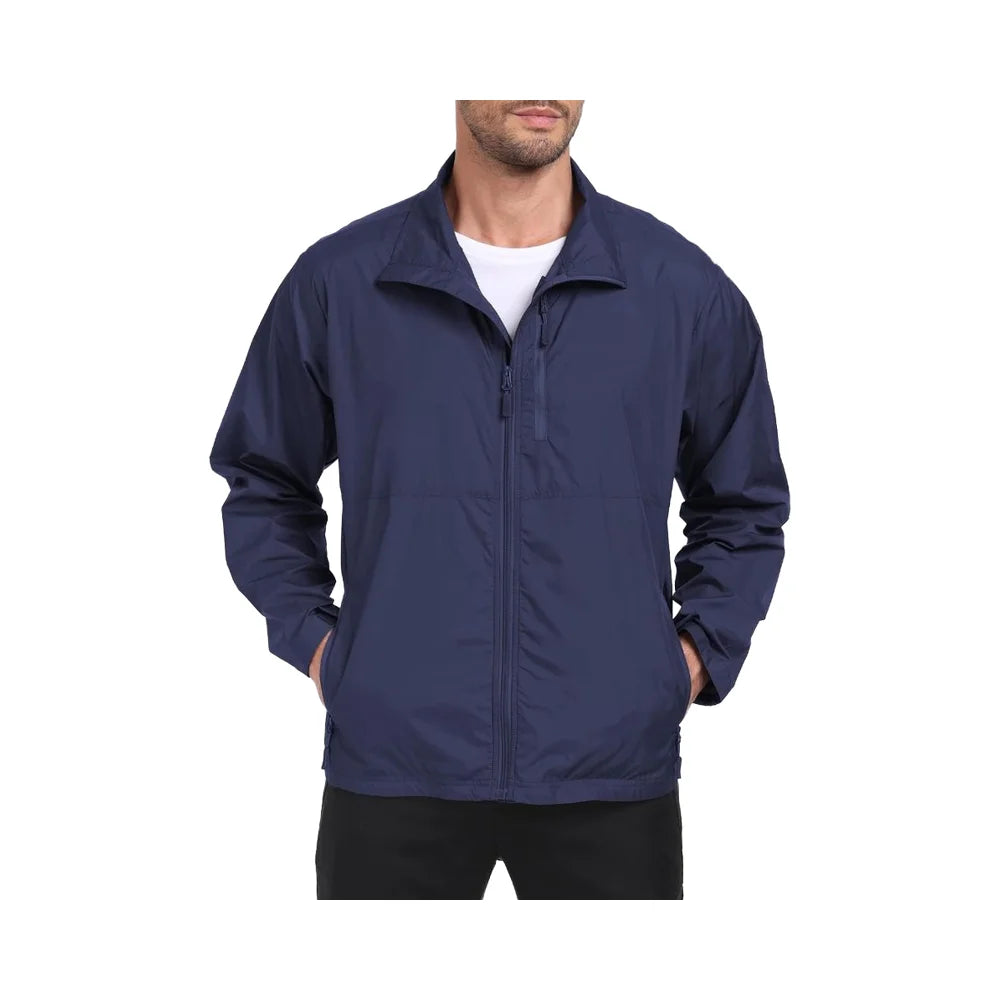 Mens Casual Winter Windbreaker Jackets Lightweight Travel Packable Breathable Stand Collar Zipper Closure Jacket