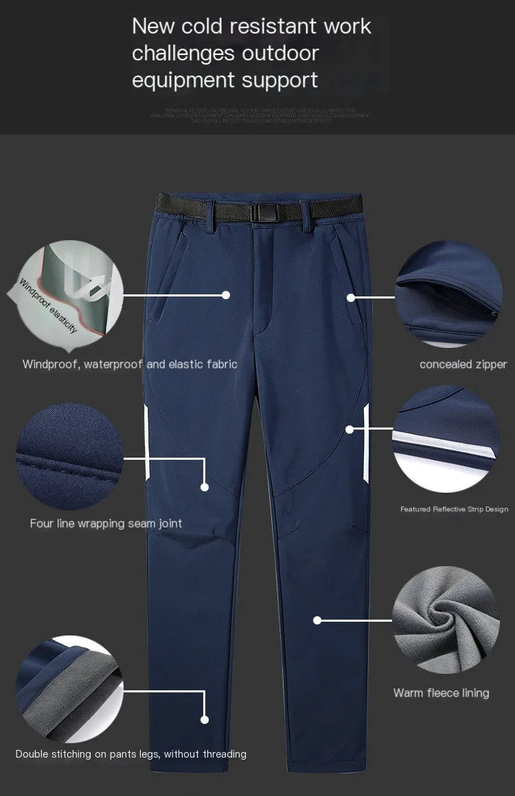 Men's Women's Outdoor Softshell Pants Waterproof Windproof Breathable Trousers Fleece for Autumn Winter Sports Zipper Fly