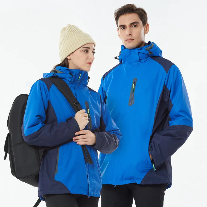 Outdoor Winter Jacket Men Women Three-In-One Detachable Two-Piece Set Windproof Waterproof Stand Collar Zipper Closure Couple's