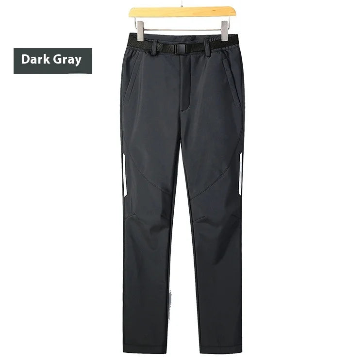 Men's Women's Casual Outdoor Sports Soft Shell Pants Waterproof Windproof Breathable Elastic Waist Fleece-Lined for Autumn