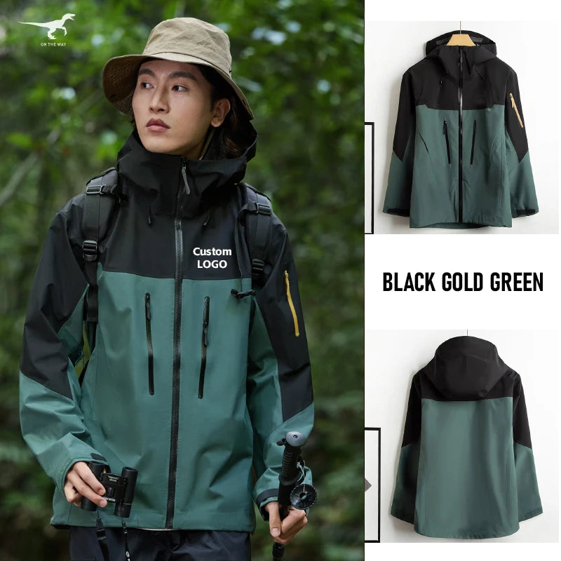 Men's Lightweight Stand Rain Jacket for Autumn Spring Breathable Hard Shell Coat Windproof 3D Embroidery Logo Zipper Prints for