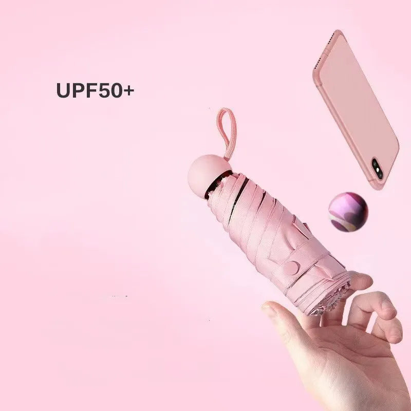 Super Mini Pocket Compact UV 5-Folded Umbrella With Automatic Open Fabric Case for Sun Protection for Travel