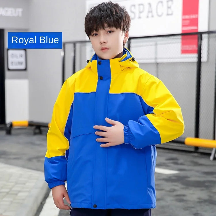 Two-Piece Three-In-One School Uniform Coat for Kids Outdoor Assault Clothing Stand Fleece-Lined Garden Suit Customizable Logo