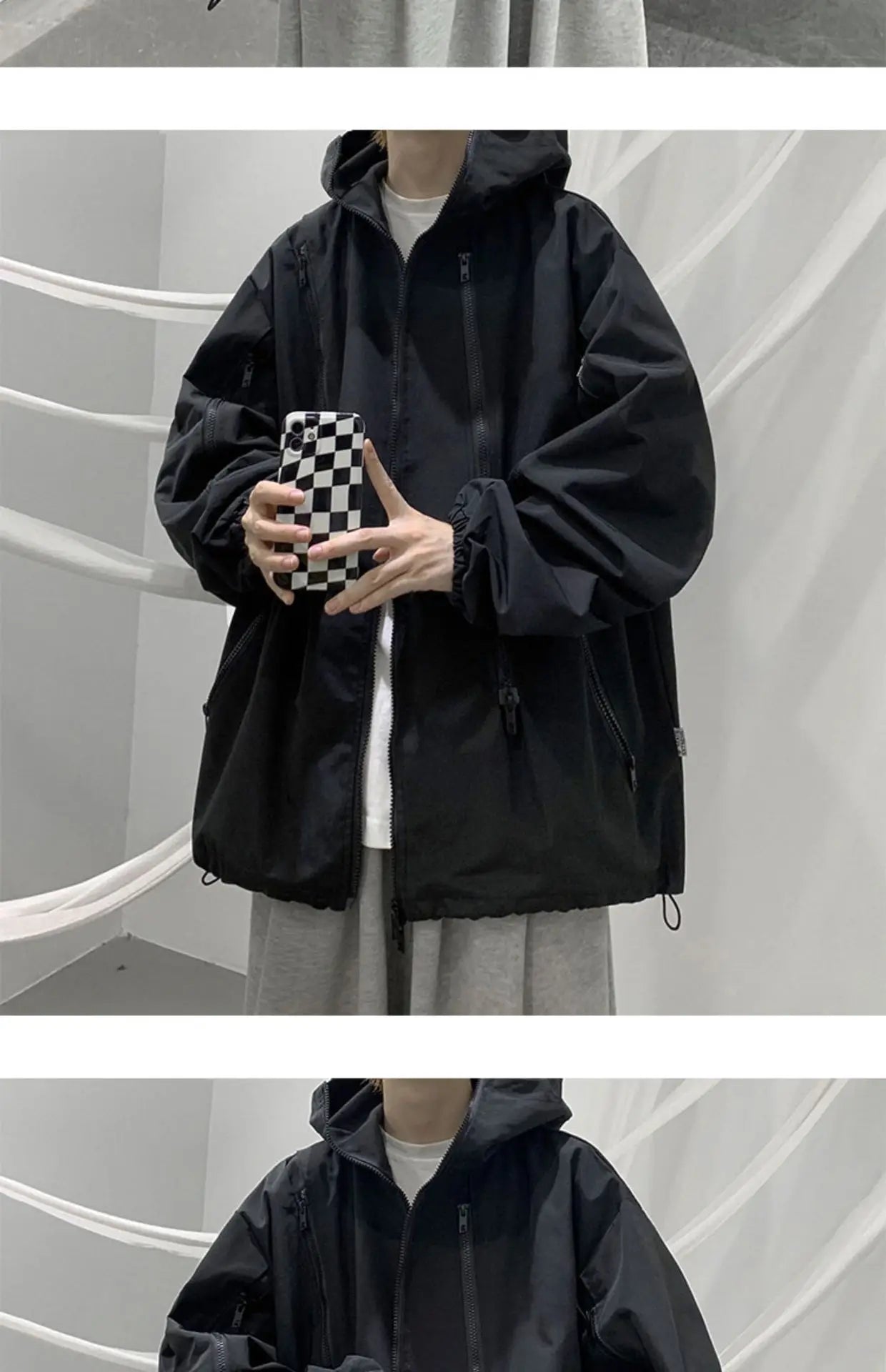 Samurai Brand Heavy-Weight Black Jacket Waterproof Windbreaker for Boys Loose Fit Spring and Autumn Outdoor Wear