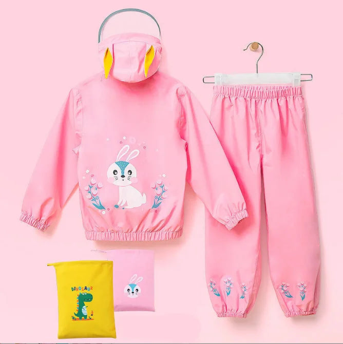 Outdoor Full Body Waterproof Student Raincoat Suit for Girls XXL Size Cartoon Printed Polyester With Hood Logo Decoration