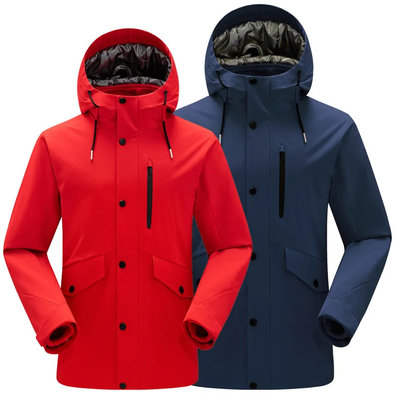 High-end New Plus Size Three-in-one Men's Women's Winter Windproof Warm Two-piece Outdoor Hiking Suit Zipper Couples Logo 100%