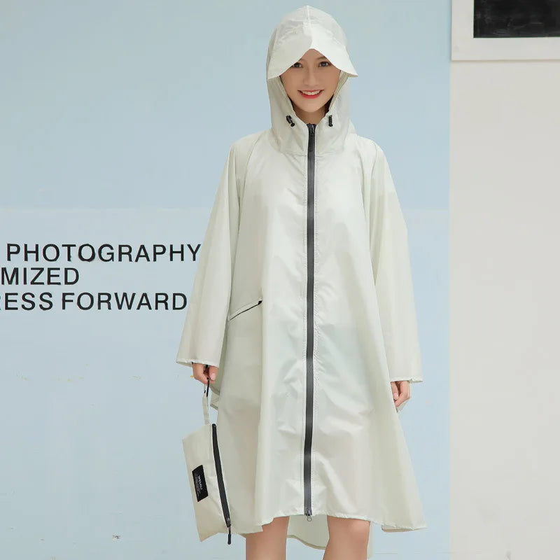 Stylish Polyester Rain for Poncho Waterproof Raincoat with Hood Zipper Free Size for Back to School Camping Travel