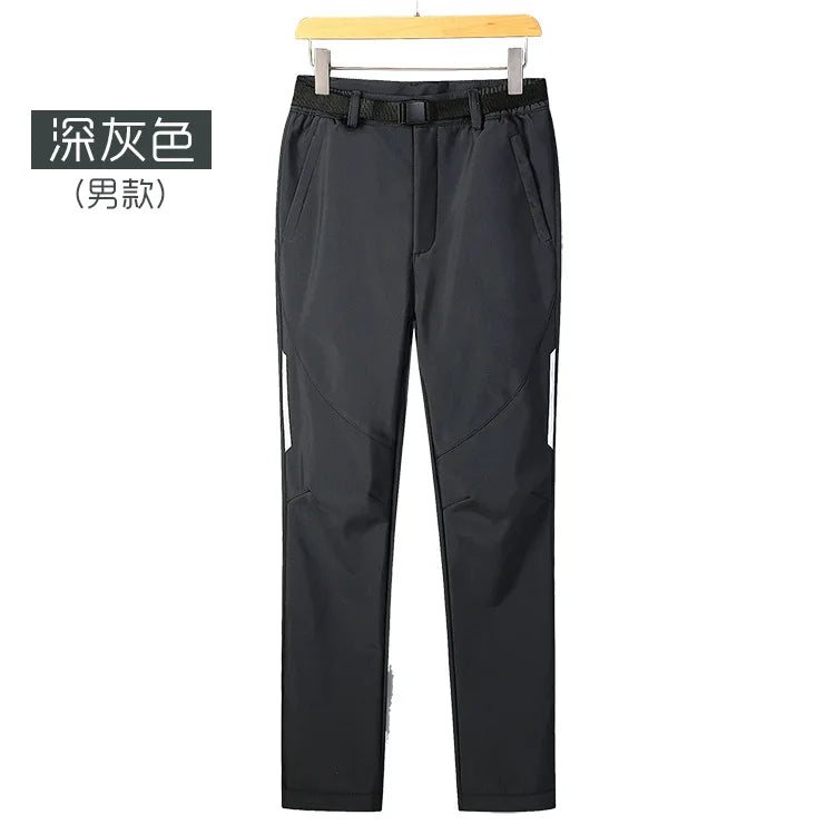 Men's Women's Casual Outdoor Sports Soft Shell Pants Waterproof Windproof Breathable Elastic Waist Fleece-Lined for Autumn