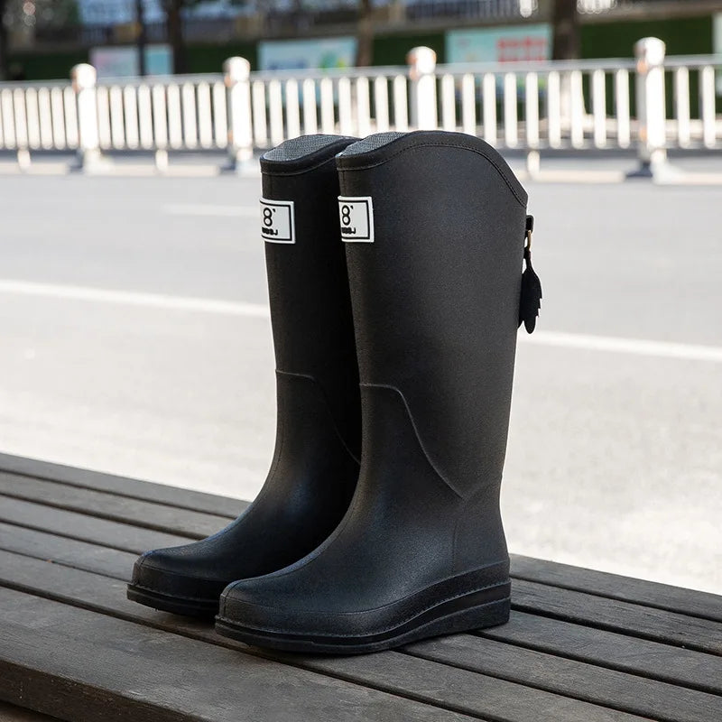 Lady Fashion Anti-Skid Rubber Women's Long Water Shoes Martin Rain Boots Waterproof Steel Insole for Work Winter Use