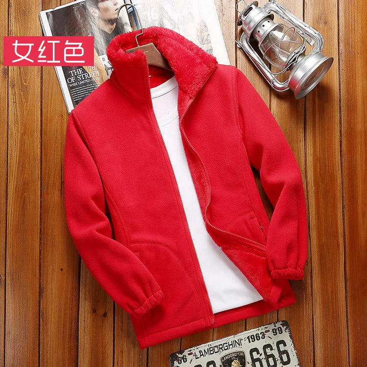 Casual Outdoor Indoor Polar Coral Fleece Coat for Men Women Spring Autumn Winter Thickened Sweater Cardigan with Charging Liner