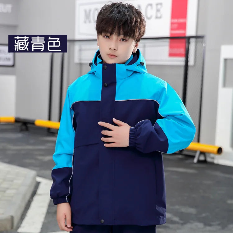 Two-Piece Three-In-One School Uniform Coat for Kids Outdoor Assault Clothing Stand Fleece-Lined Garden Suit Customizable Logo