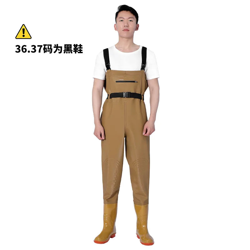 Thickened PVC Material Fishing Waders Pants Zipper Closure Outdoor Wading Unisex Half-length