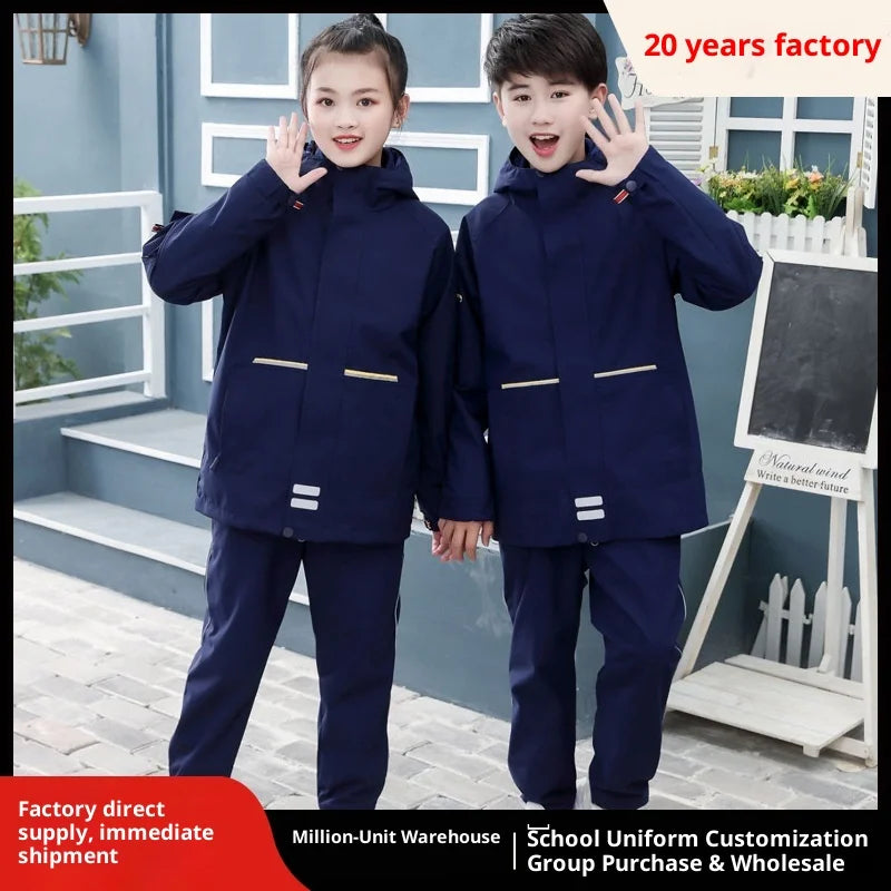 YM Winter Children's Unisex School Uniform Sets Three-in-One Two-Piece Warm-Keeping Thickened 100% Polyester