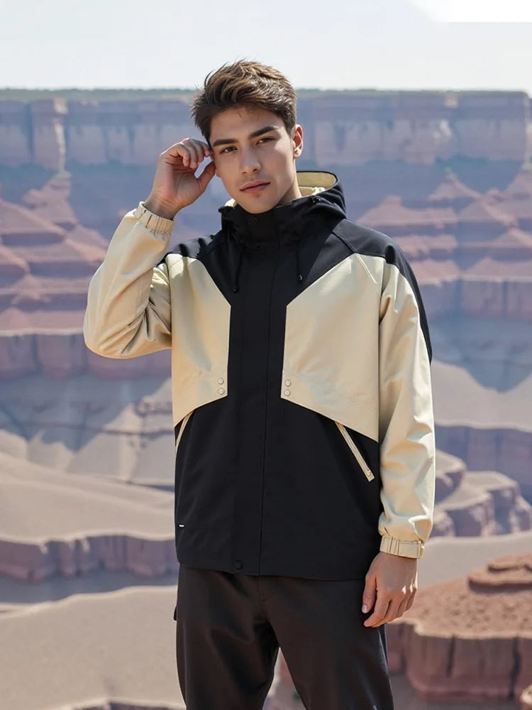 Men's and Women's Autumn and Winter Two-Piece Hooded Outdoor Sports Style Windproof and Waterproof Loose Fit Solid Pattern