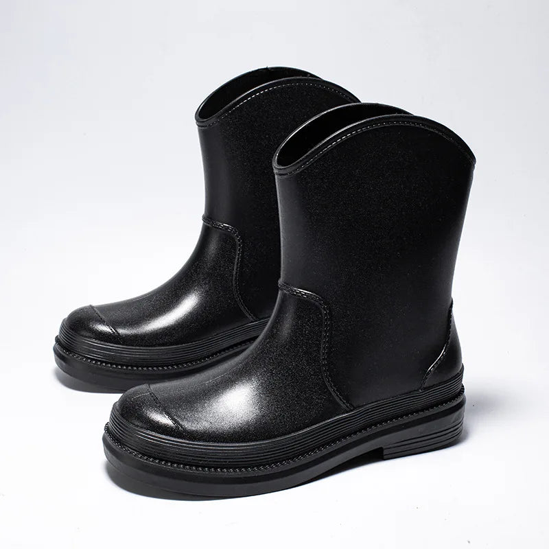 Fashionable Unisex Rain Boots Mid-Calf PVC Waterproof Cover Anti-Slip Light Weight Rubber Insole Reusable Rain Gear Outdoor Use