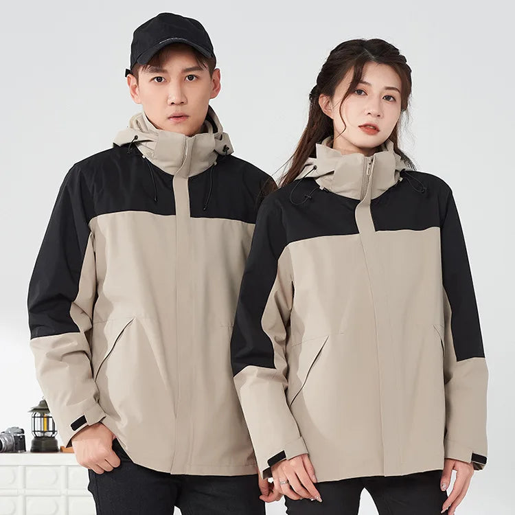 Men's Women's Winter Jacket Detachable Three-in-One Fleece Liner Rabbit Windproof Waterproof Zipper Knitted Customizable Logo
