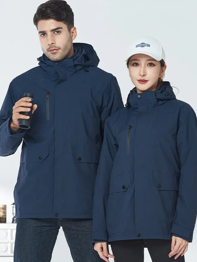 New Style Unisex Windproof Waterproof Three-in-One Detachable Outdoor Fleece-Lined Warm Winter Jacket